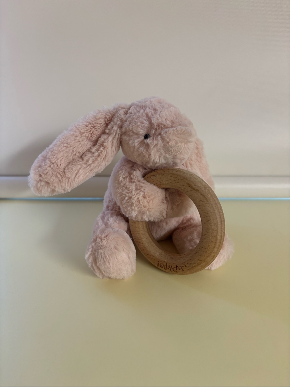 Jellycat wooden bunny teether ring